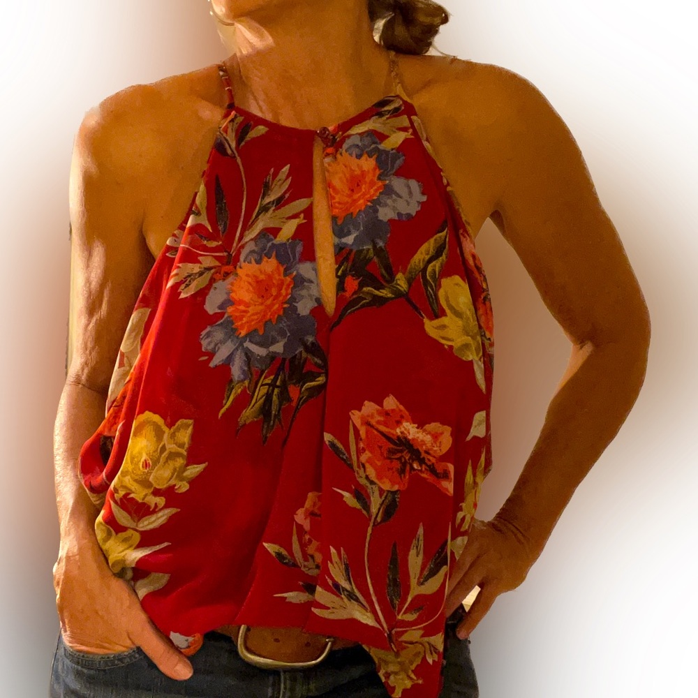 Lucky brand, red floral, flowing baby doll style, tank top size S